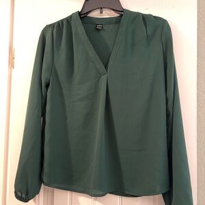 SHEIN Dark Green V-Neck Long Sleeve Blouse